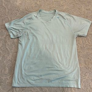 Light green and grey striped lululemon short sleeved tshirt